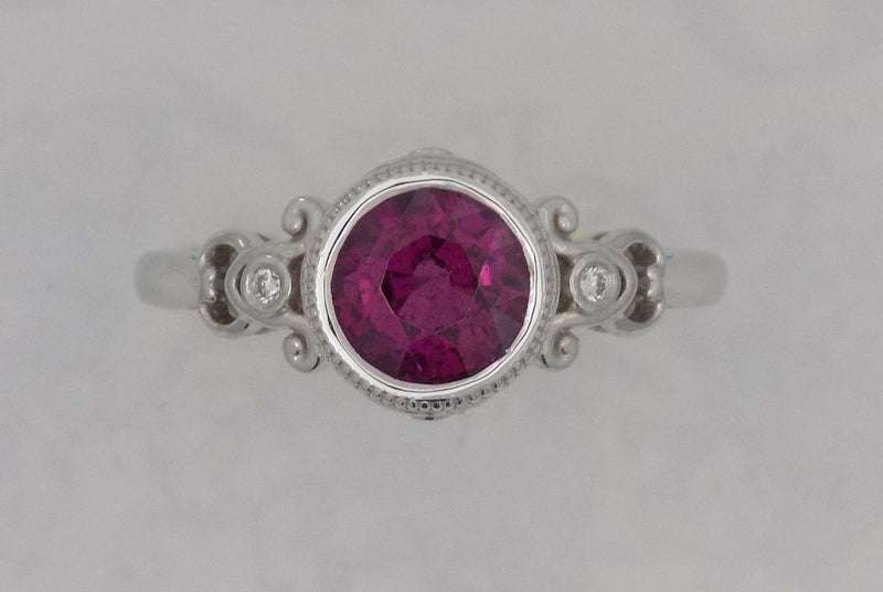 Grape garnet and diamond 14k white gold ring