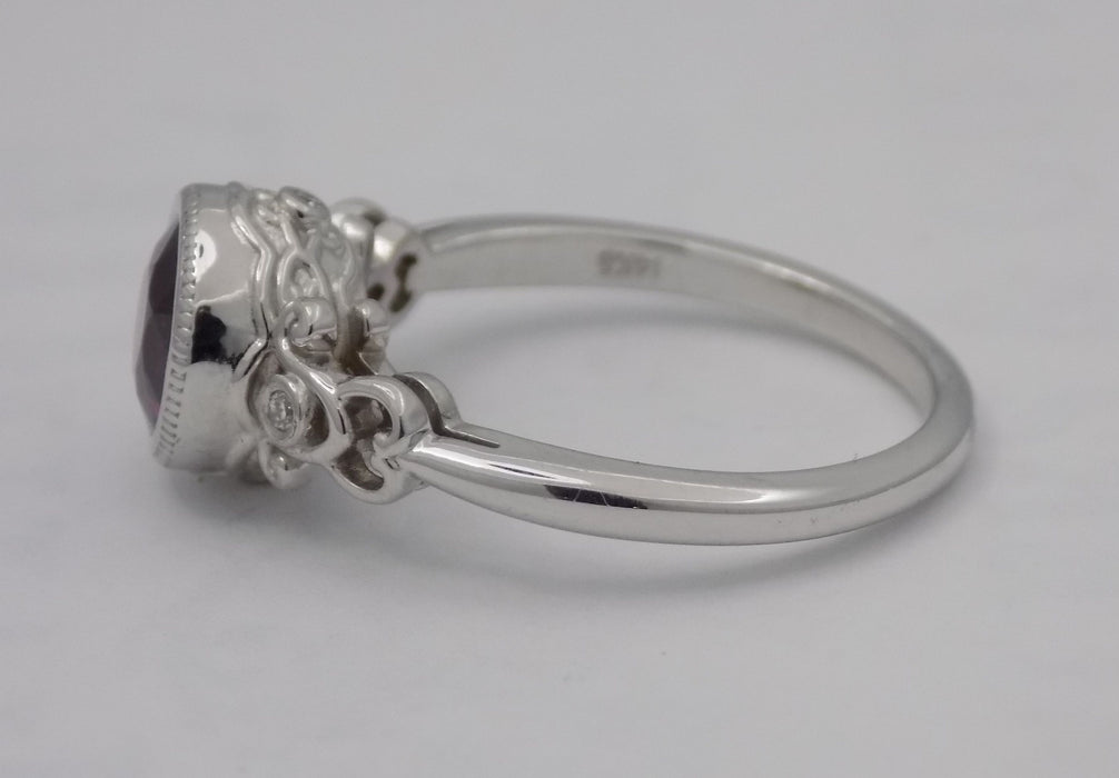 Grape garnet and diamond 14k white gold ring