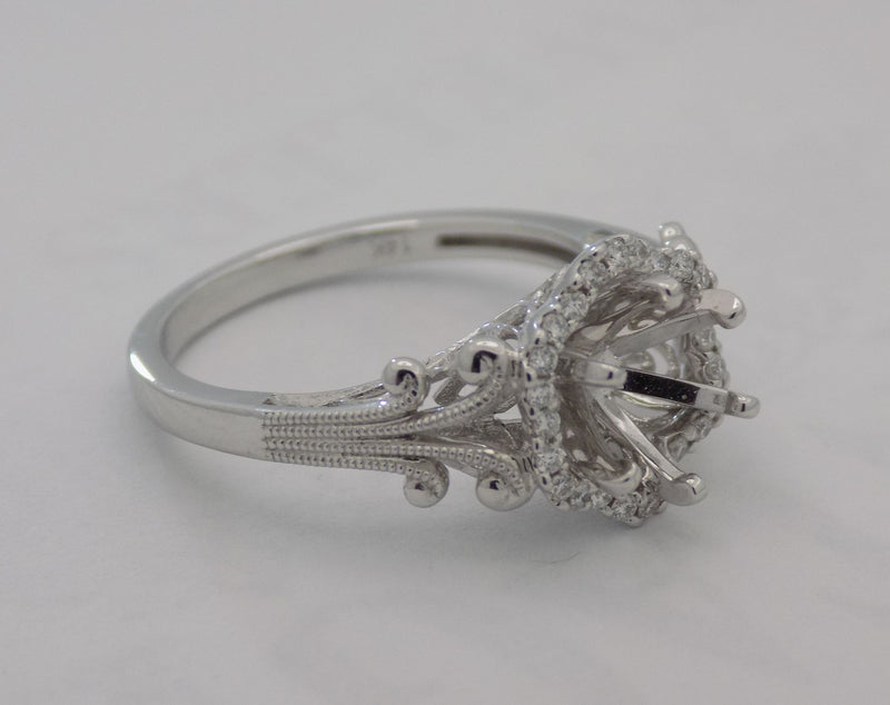 White gold hexagonal halo diamond semi-mount for 1 carat round stone