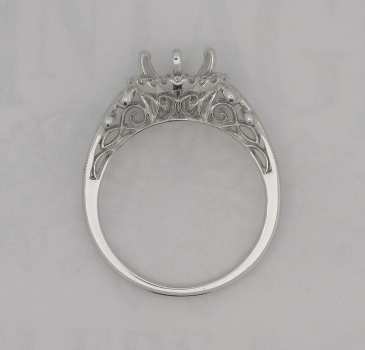 White gold hexagonal halo diamond semi-mount for 1 carat round stone
