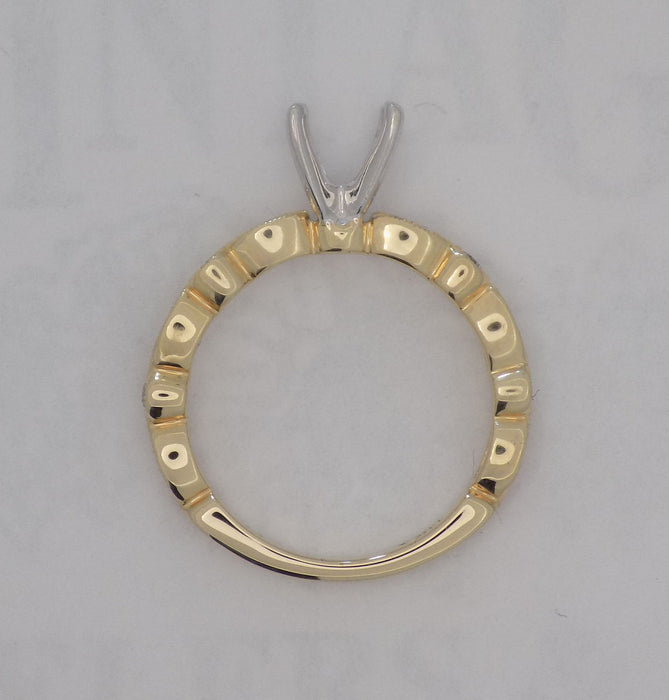 Yellow gold marquise pattern diamond semi-mount engagement ring for 1 carat round diamond