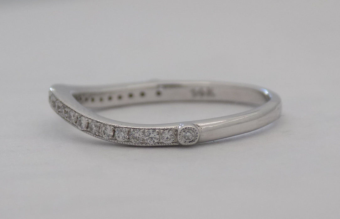 White gold curved pinpoint diamond wedding band — Vintage Jewelers 