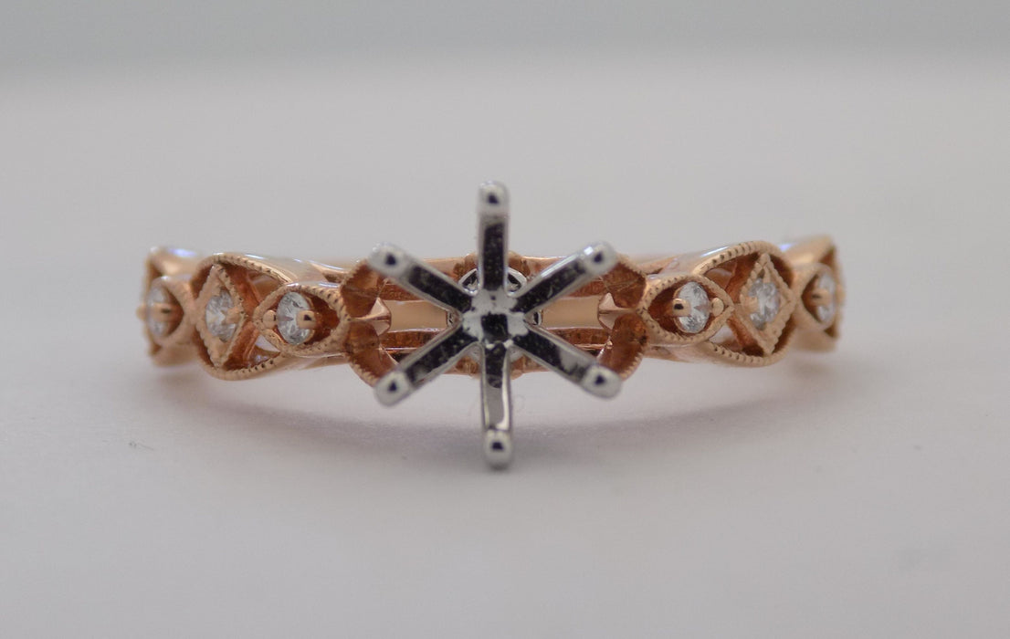 Rose gold diamond semi-mount engagement for 1/2 carat round diamond