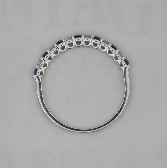 White gold blue sapphire and diamond band