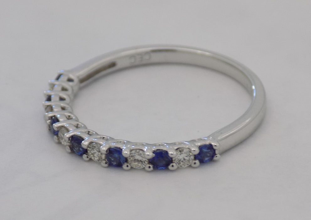 White gold blue sapphire and diamond band