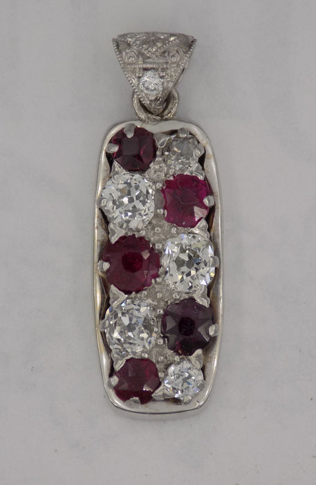 Vintage white gold ruby diamond pendant
