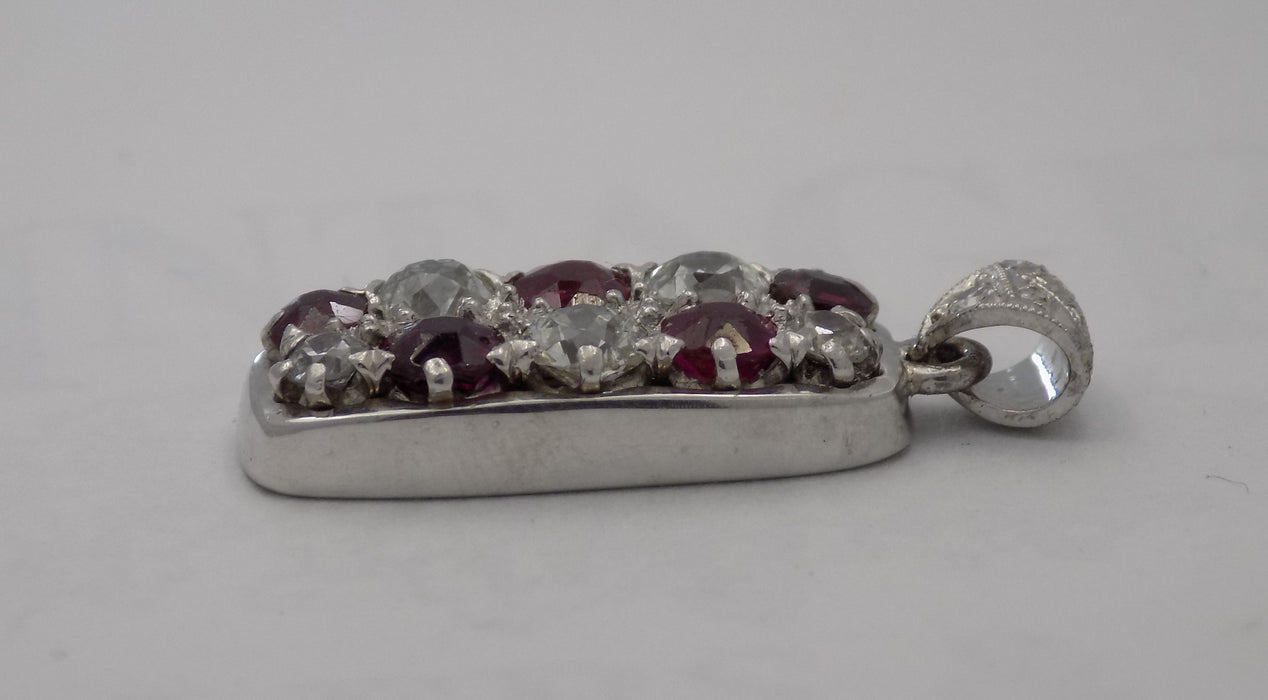 Vintage white gold ruby diamond pendant