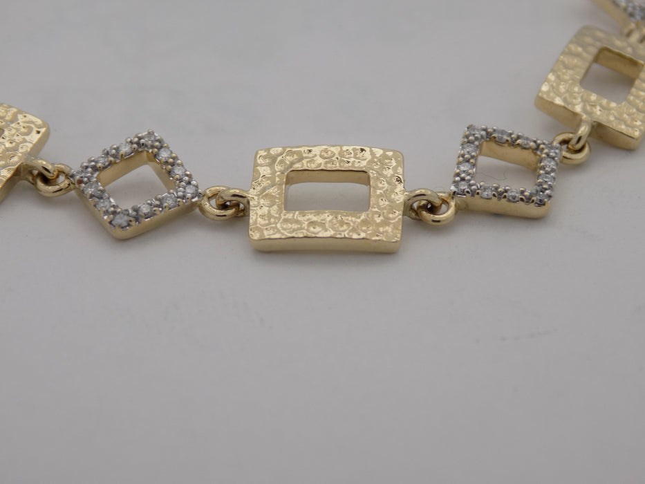 Two tone estate diamond bracelet with gold rectangular links
