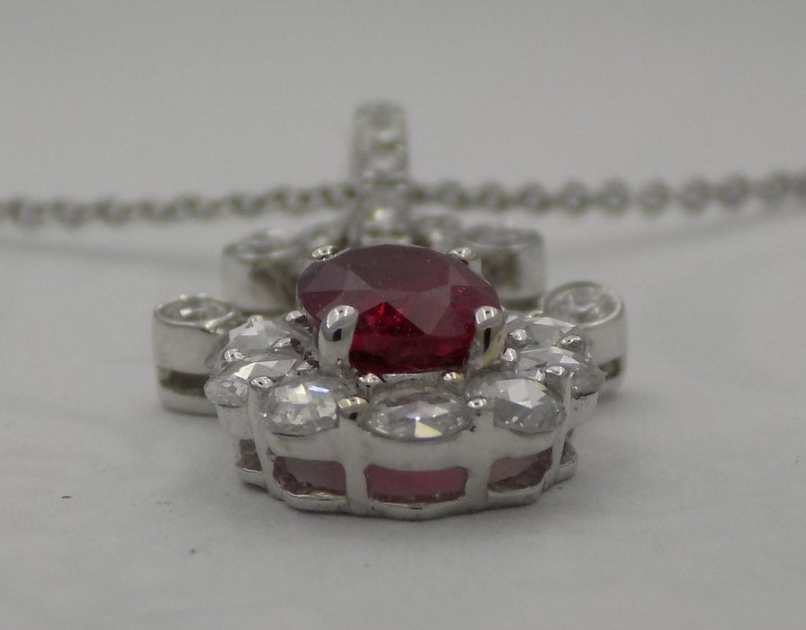 White gold natural oval ruby diamond pendant