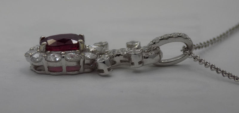 White gold natural oval ruby diamond pendant