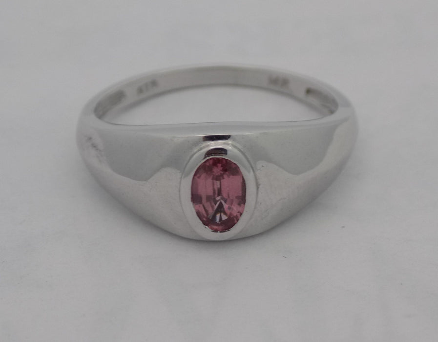 White gold bezel set pink tourmaline ring