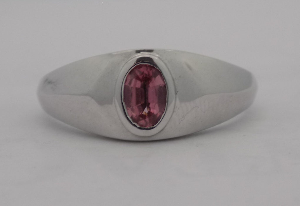 White gold bezel set pink tourmaline ring