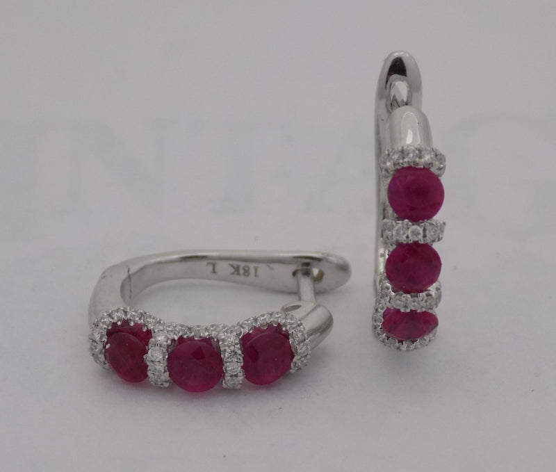 White gold natural ruby diamond earrings.