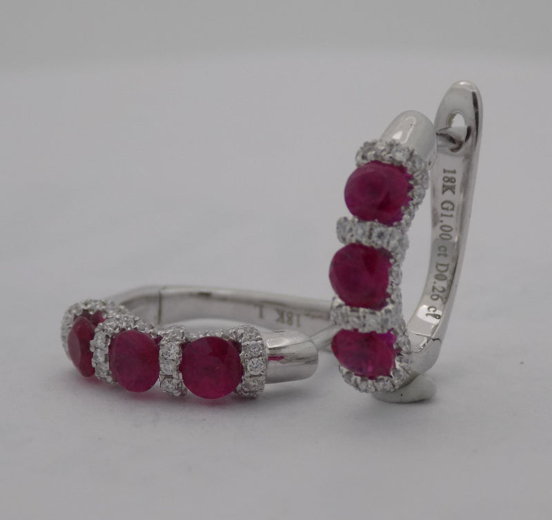 White gold natural ruby diamond earrings.