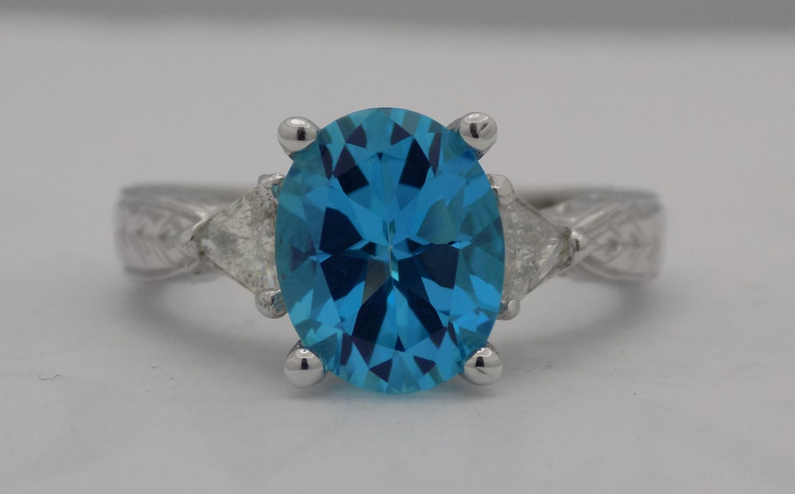 Blue Topaz and Tapered Baguette Diamond Three Stone Ring – Euro Design  Jewelry