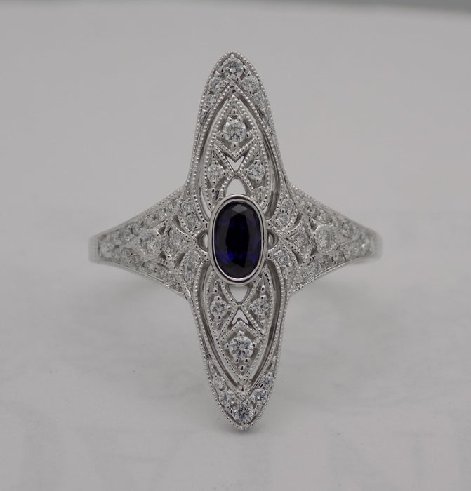 White gold diamond and sapphire ring