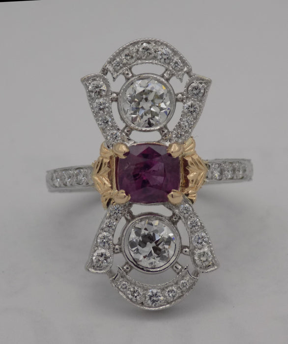 White gold/Rose gold diamond and pink sapphire ring.