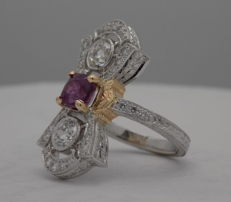 White gold/Rose gold diamond and pink sapphire ring.