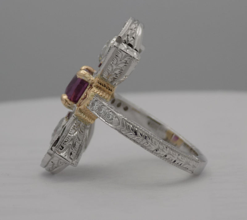 White gold/Rose gold diamond and pink sapphire ring.