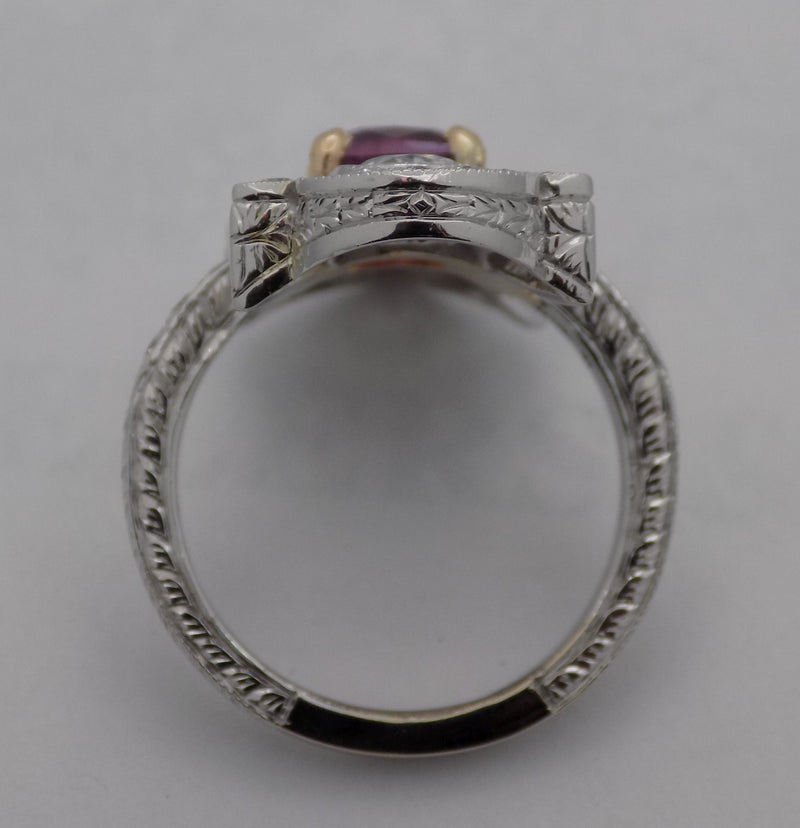 White gold/Rose gold diamond and pink sapphire ring.