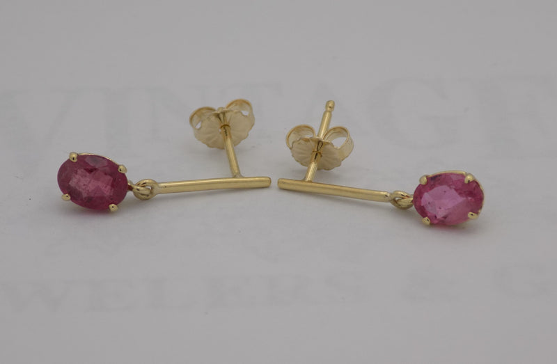 Pink tourmaline 14ky drop earrings.