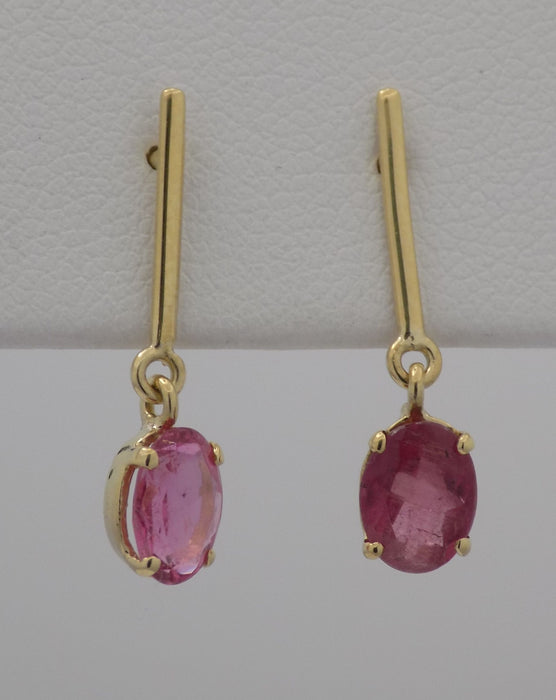 Pink tourmaline 14ky drop earrings.