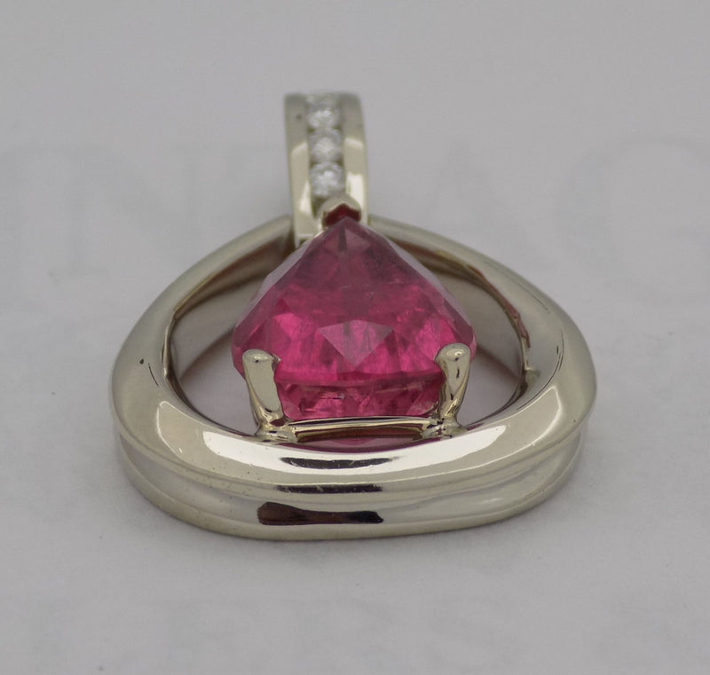 White gold pear shaped rubellite tourmaline pendant.
