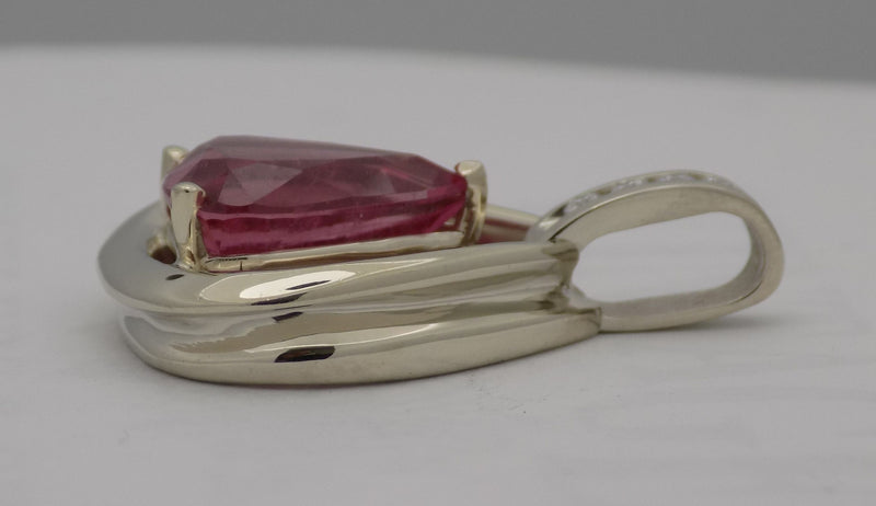 White gold pear shaped rubellite tourmaline pendant.