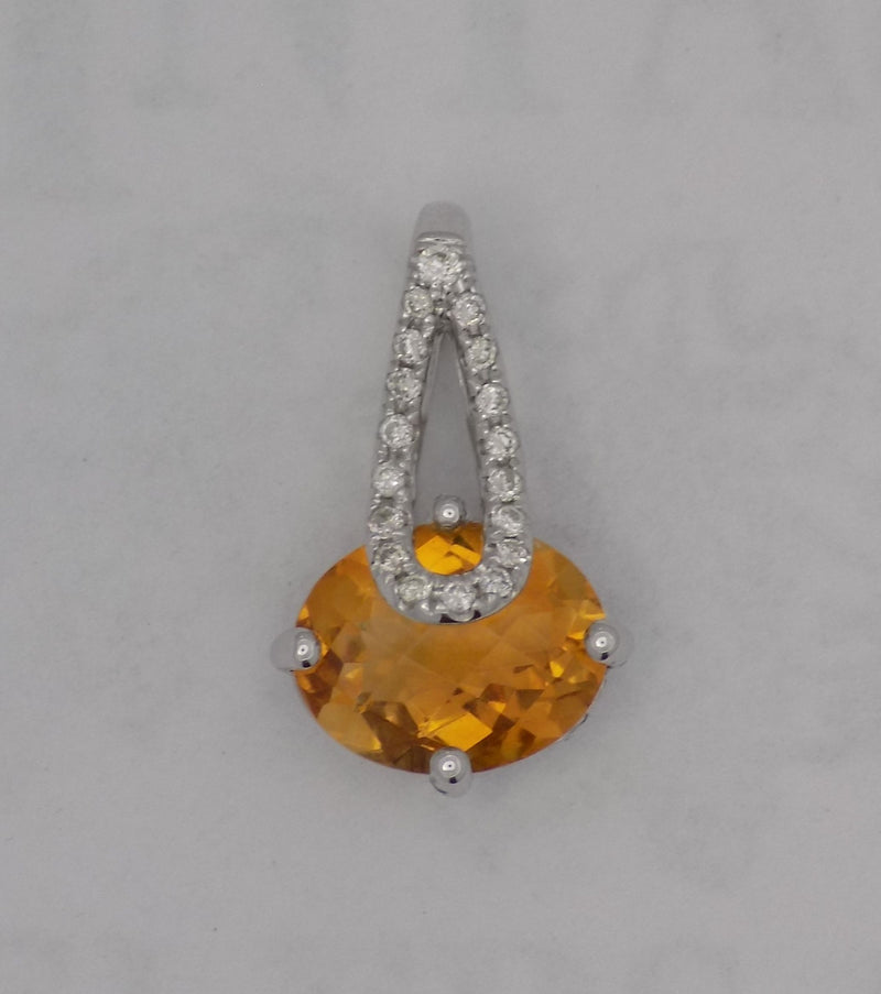 White gold citrine with diamond bale pendant.