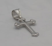 14 karat white gold small budded cross, angled view