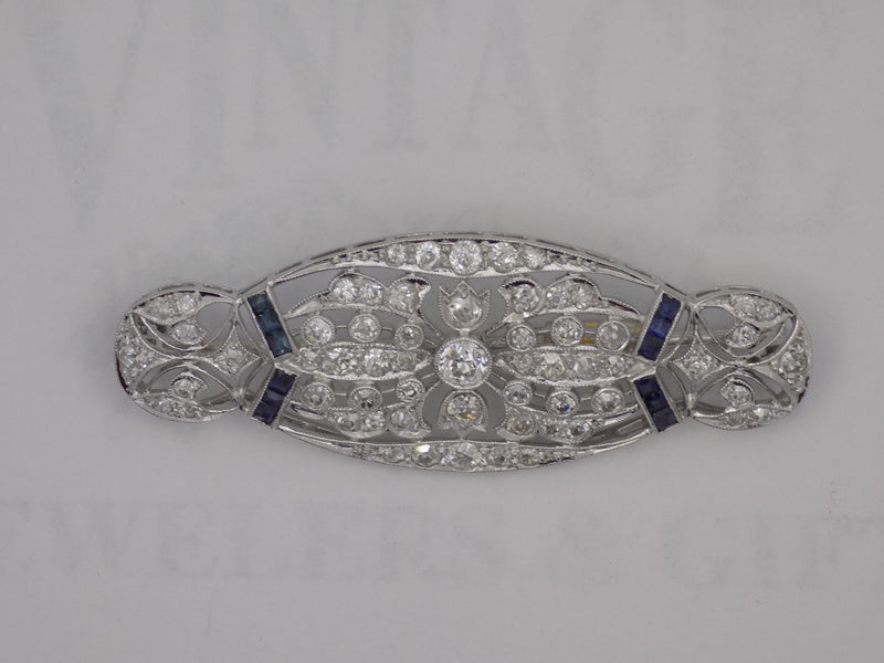 Edwardian platinum diamond and sapphire pin