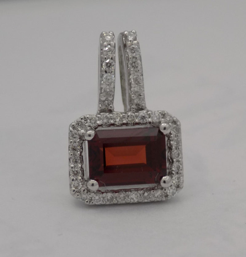White gold garnet halo diamond style pendant