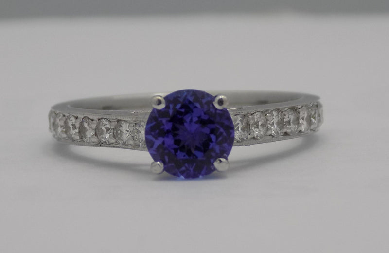 White gold tanzanite diamond ring.