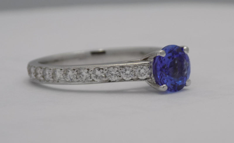 White gold tanzanite diamond ring.