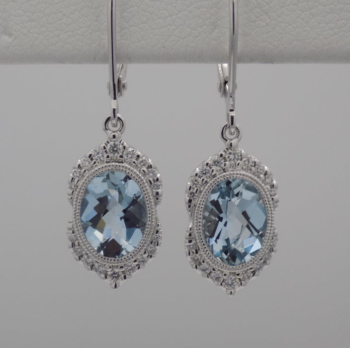 Aquamarine diamond 14k white gold earrings