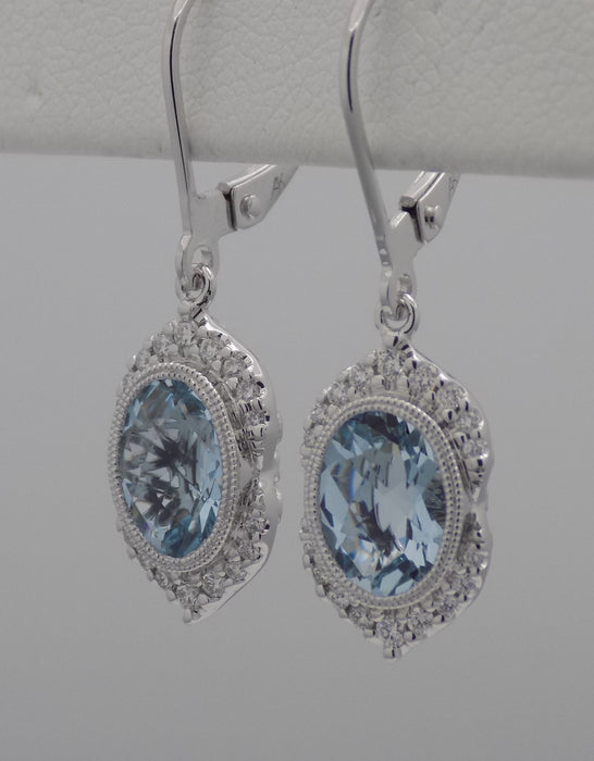 Aquamarine diamond 14k white gold earrings