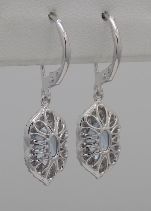 Aquamarine diamond 14k white gold earrings