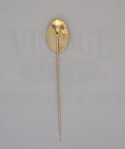 Yellow gold oval fine green jadeite stickpin, view of back