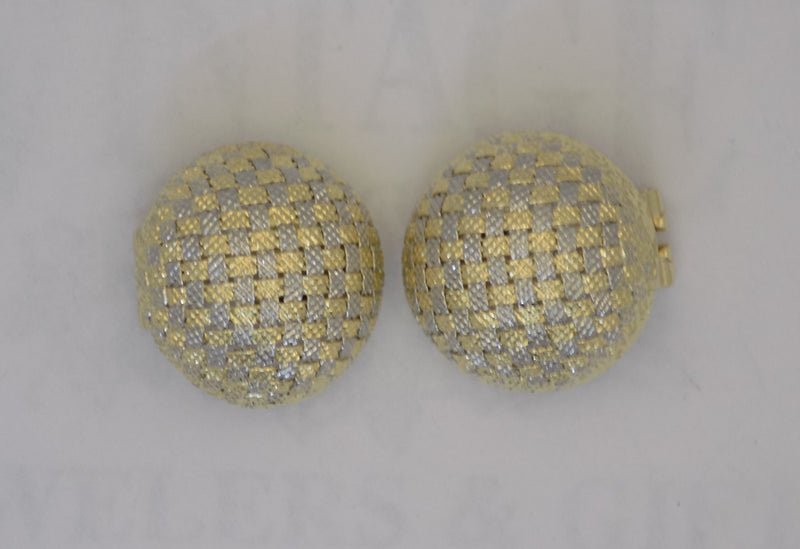 Two tone interwoven lattice clip button earrings.
