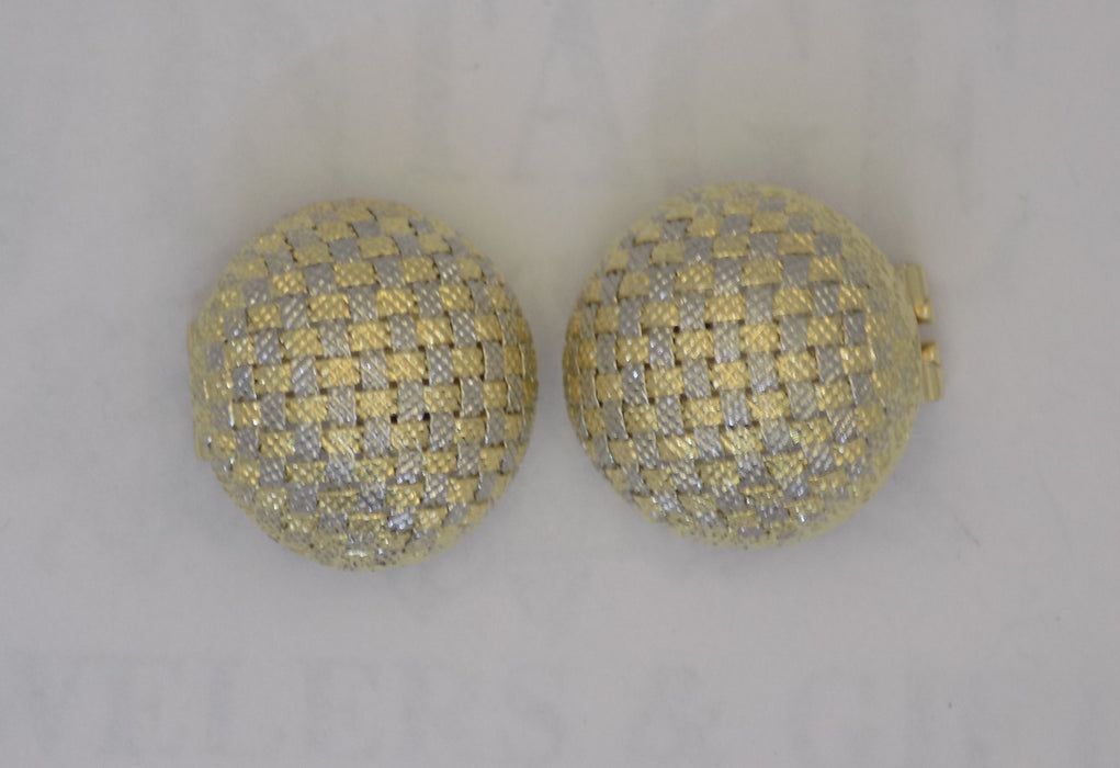 Two tone interwoven lattice clip button earrings.