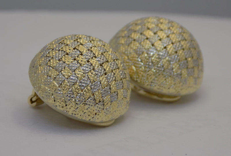 Two tone interwoven lattice clip button earrings.