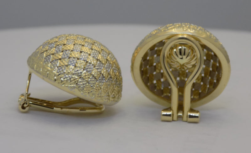 Two tone interwoven lattice clip button earrings.
