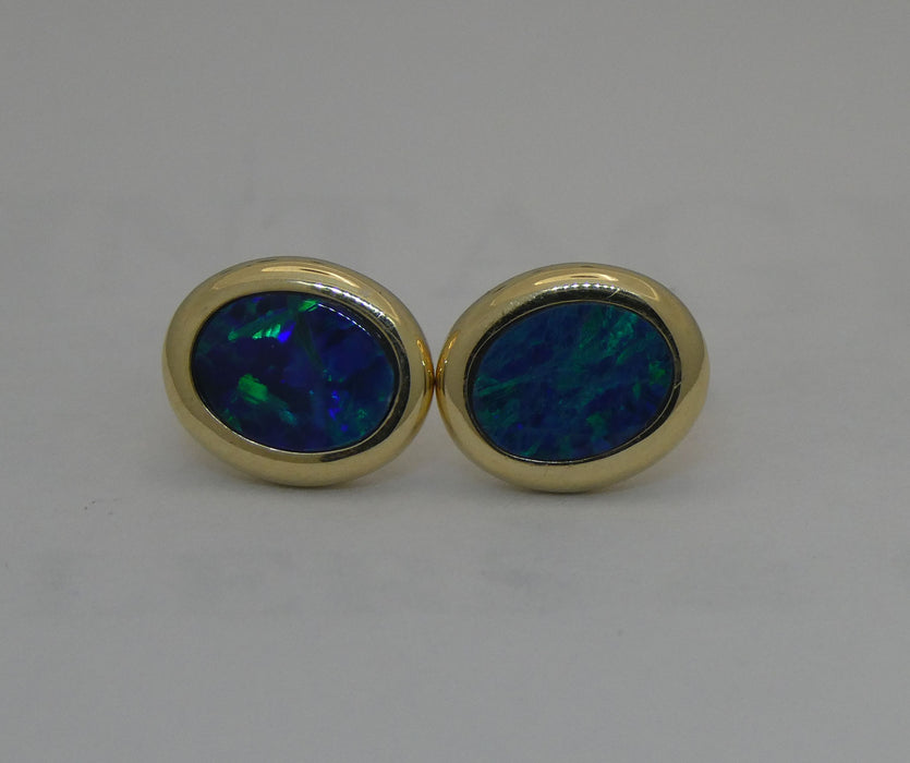 Opal doublet 14ky gold earrings
