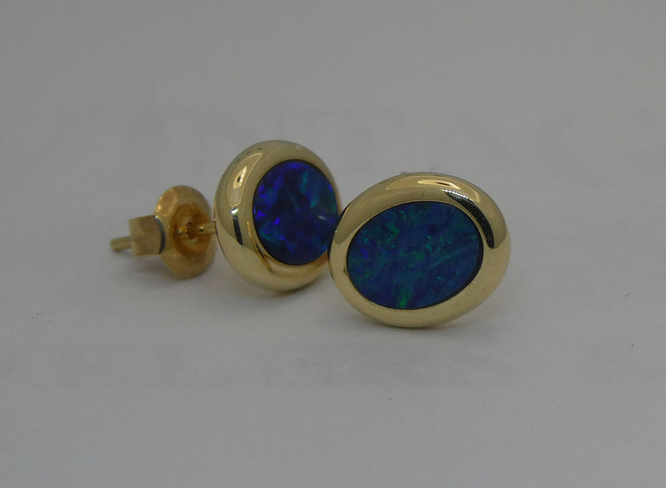Opal doublet 14ky gold earrings