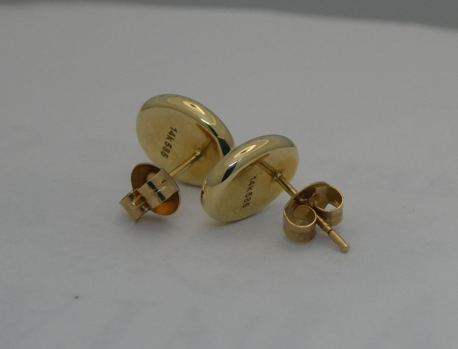 Opal doublet 14ky gold earrings, rear view