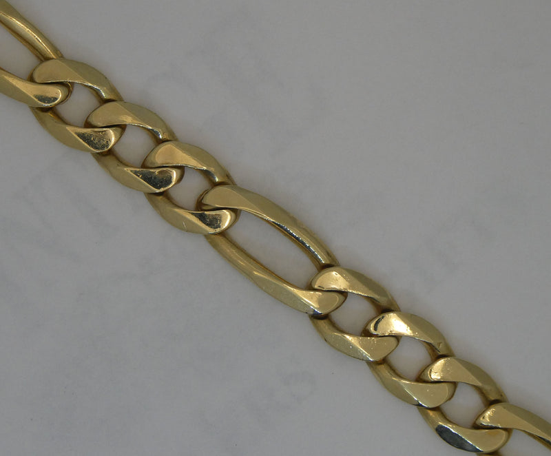 Heavy figaro link 14y solid gold chain bracelet