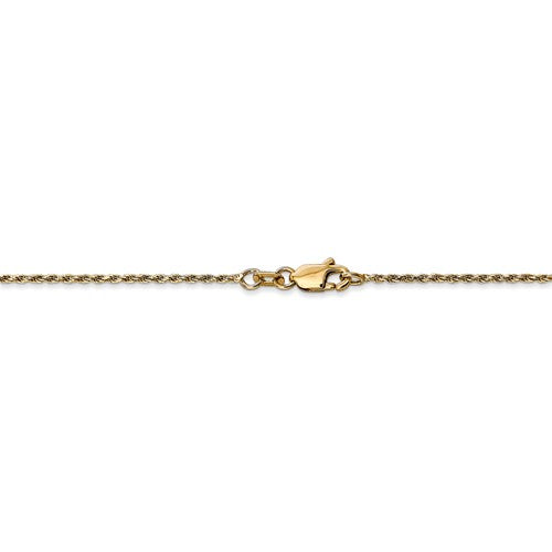 Machine made 14 karat yellow gold 16" 1.15 mm, medium weight, diamond cut solid  rope chain with lobster clasp.