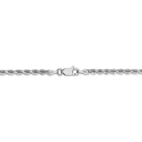 14 karat white gold 20" solid 2.75 mm diamond cut rope chain with lobster clasp.