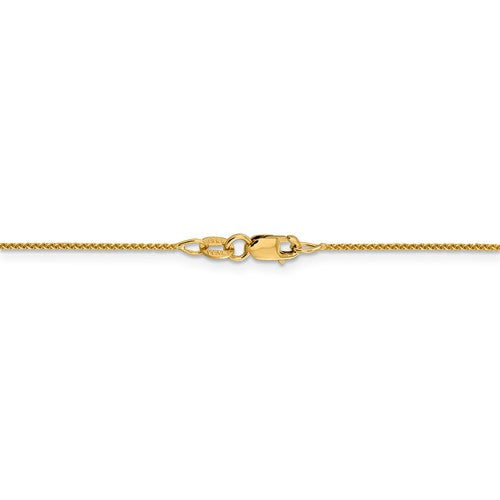 An 18 karat yellow gold 1 mm, medium weight, 18" diamond cut spiga chain with lobster clasp.