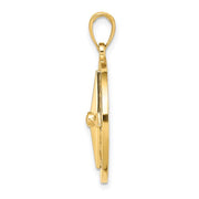 14k yellow gold detailed Compass charm or pendant, side view